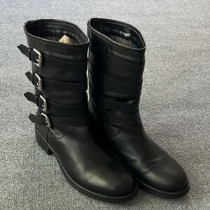 Aquatalia Swell-X Moto Boots Black Calf Leather Italy Mens 11 Buckle